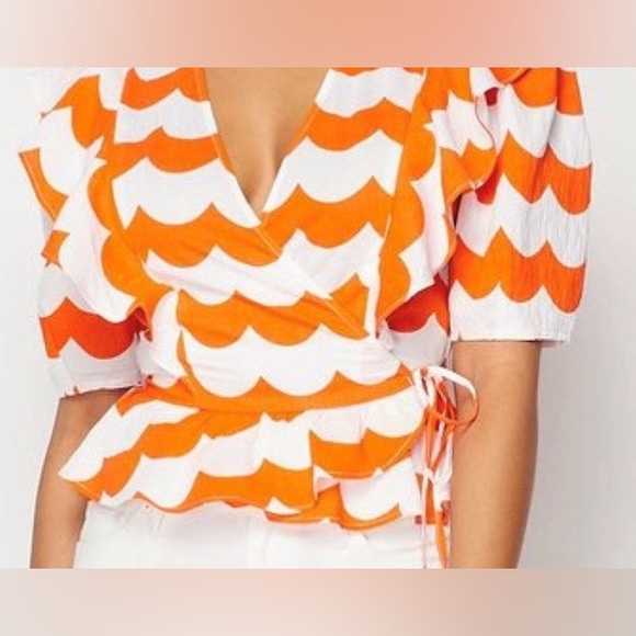 NWOT The Sang Linen Crossover blue and white top - Picture 3 of 8